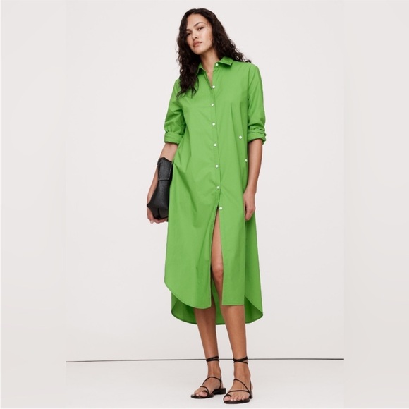 Banana Republic Dresses & Skirts - NWT! Banana Republic Green Cotton Poplin Asymmetrical Shirt Dress 🍎